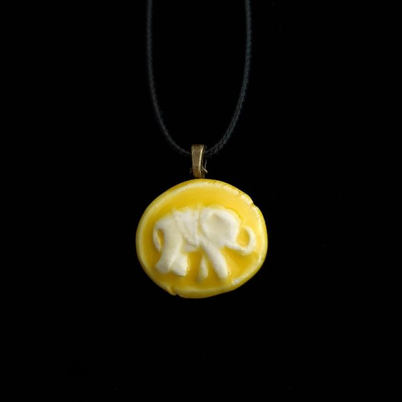 Handmade Ceramic Sunny Yellow Elephant Pendant Necklace - Picture 7 of 14